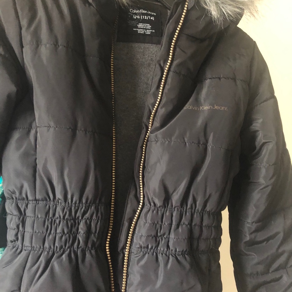 Hooded Calvin Klein Winter Coat w/ faux fur